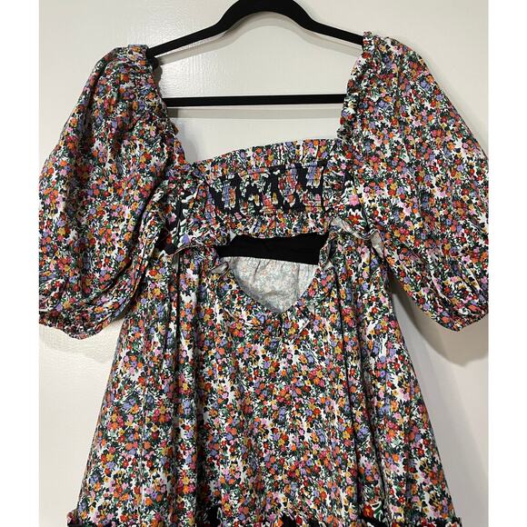 For Love & Lemons Hudson Mini Dress Black Floral Size Medium NWT Stretchy Back - Picture 12 of 15
